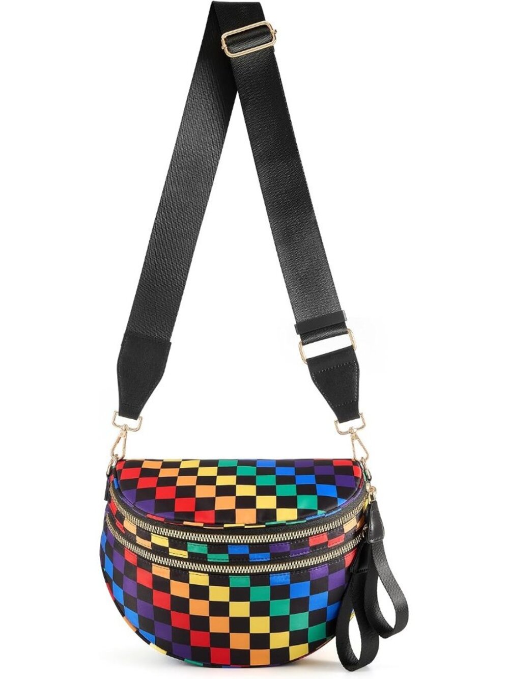Women's Colorful Black Nylon Spacious Bum Bag Travel Purse Crossbody Bag